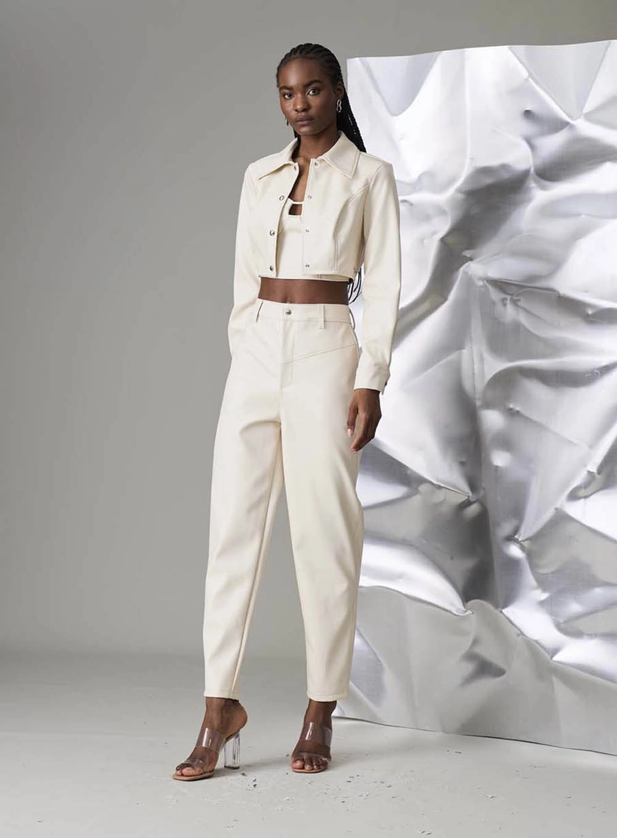 Camisa Cropped Gola Dupla Bege 3