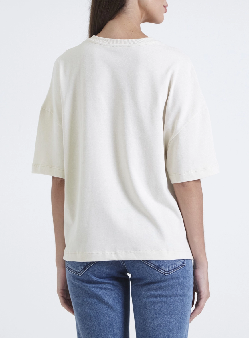 Camiseta Fluída Com Estampa Lateral Bege