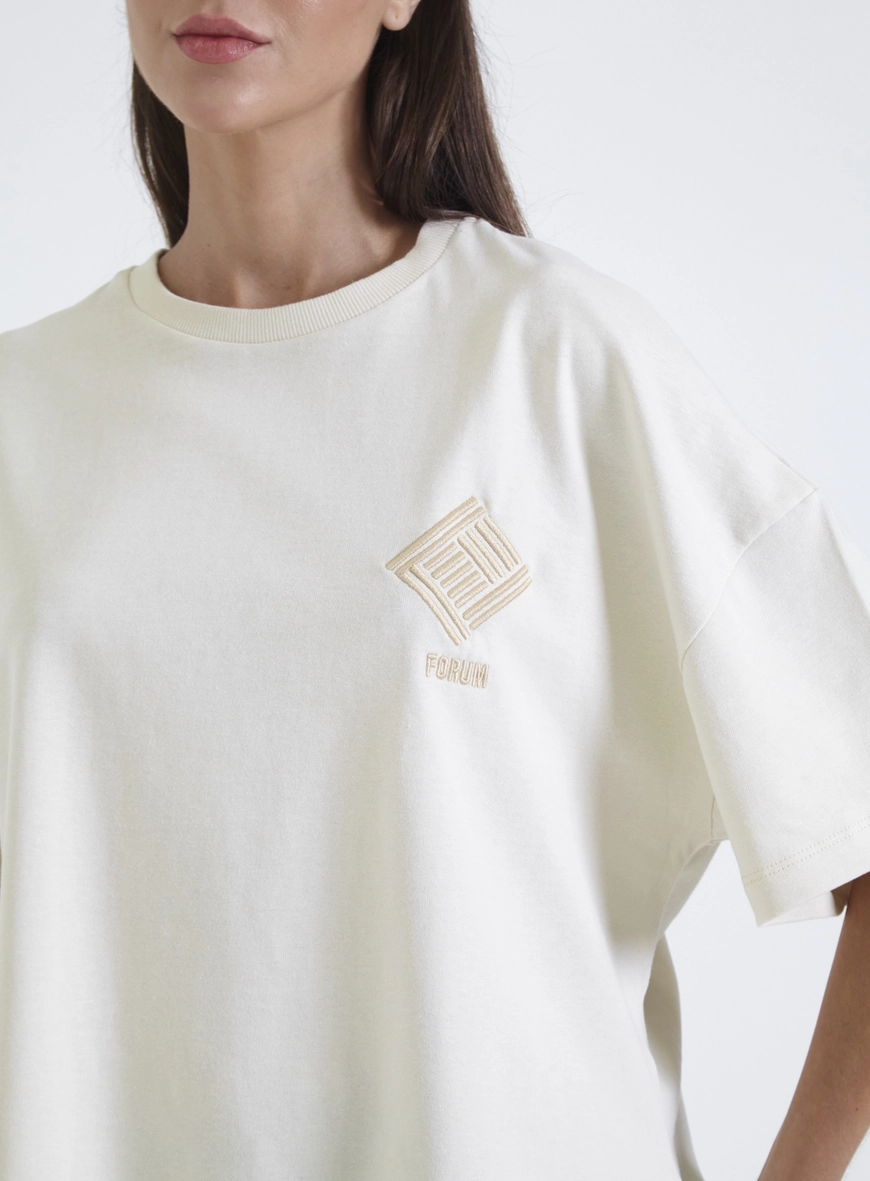 Camiseta Fluída Com Estampa Lateral Bege
