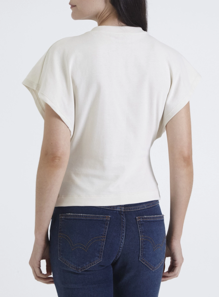 Camiseta Fashion Com Bordado Frontal Bege