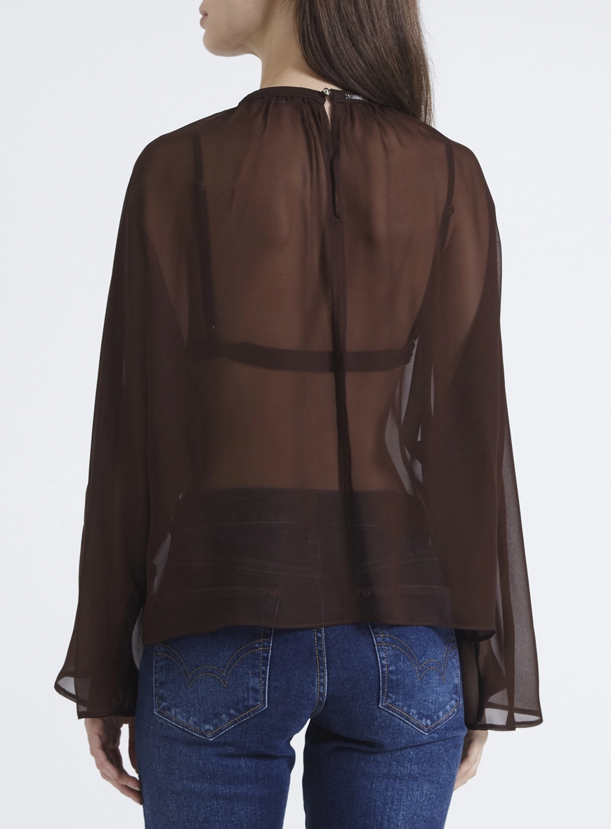 Blusa Ampla Com Mangas Bufantes Marrom