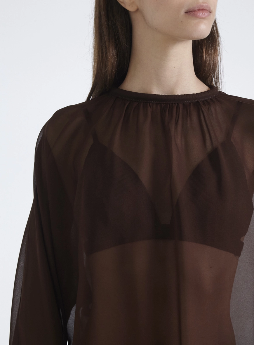 Blusa Ampla Com Mangas Bufantes Marrom