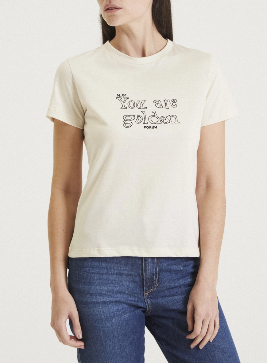 Camiseta Bordada Fashion Bege