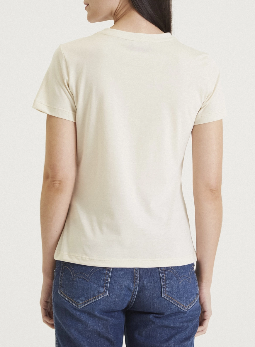 Camiseta Bordada Fashion Bege