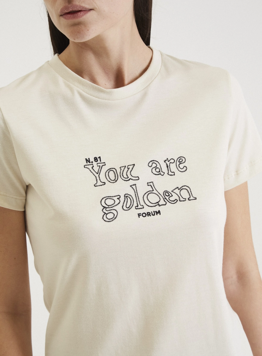 Camiseta Bordada Fashion Bege