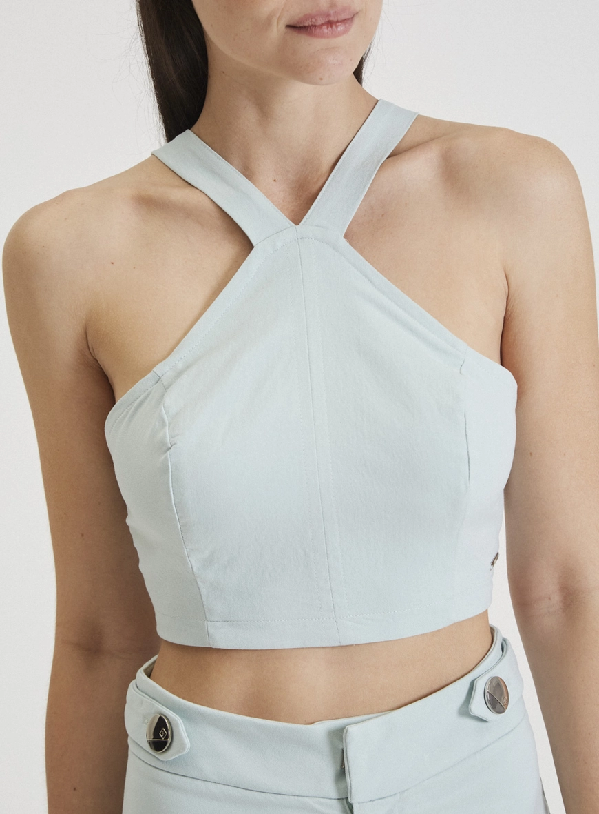 Top Cropped Halter Azul