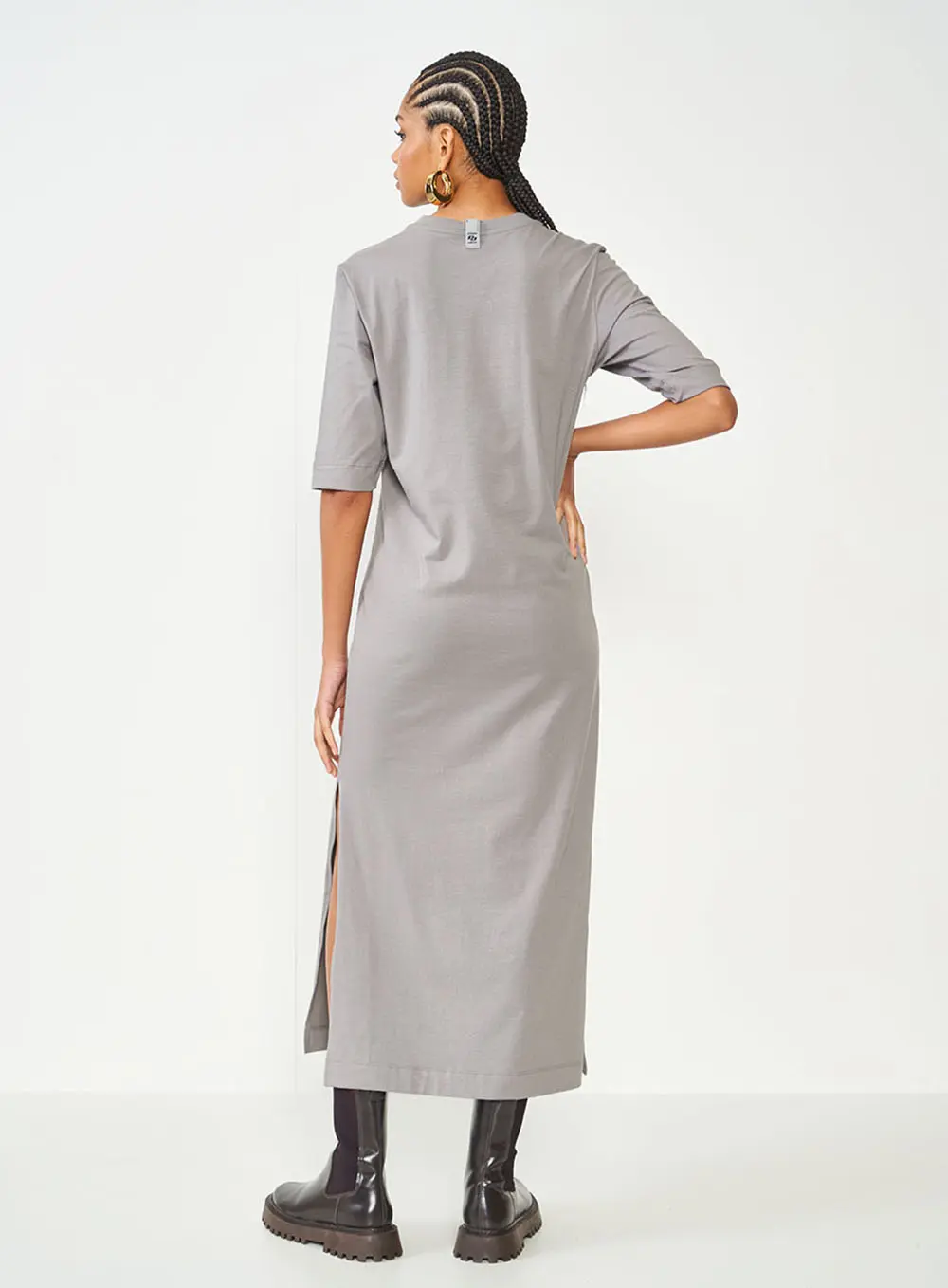 Vestido Com Bolso Com Fenda Cinza