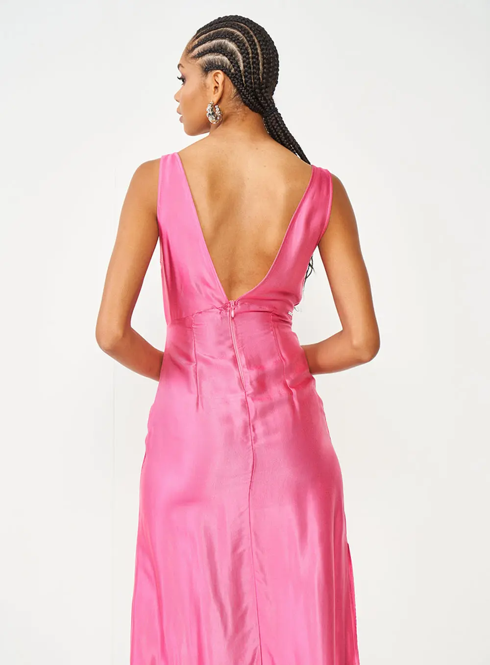 Vestido Longo Rosa Com Decote Em V E Fenda Rosa Hiller