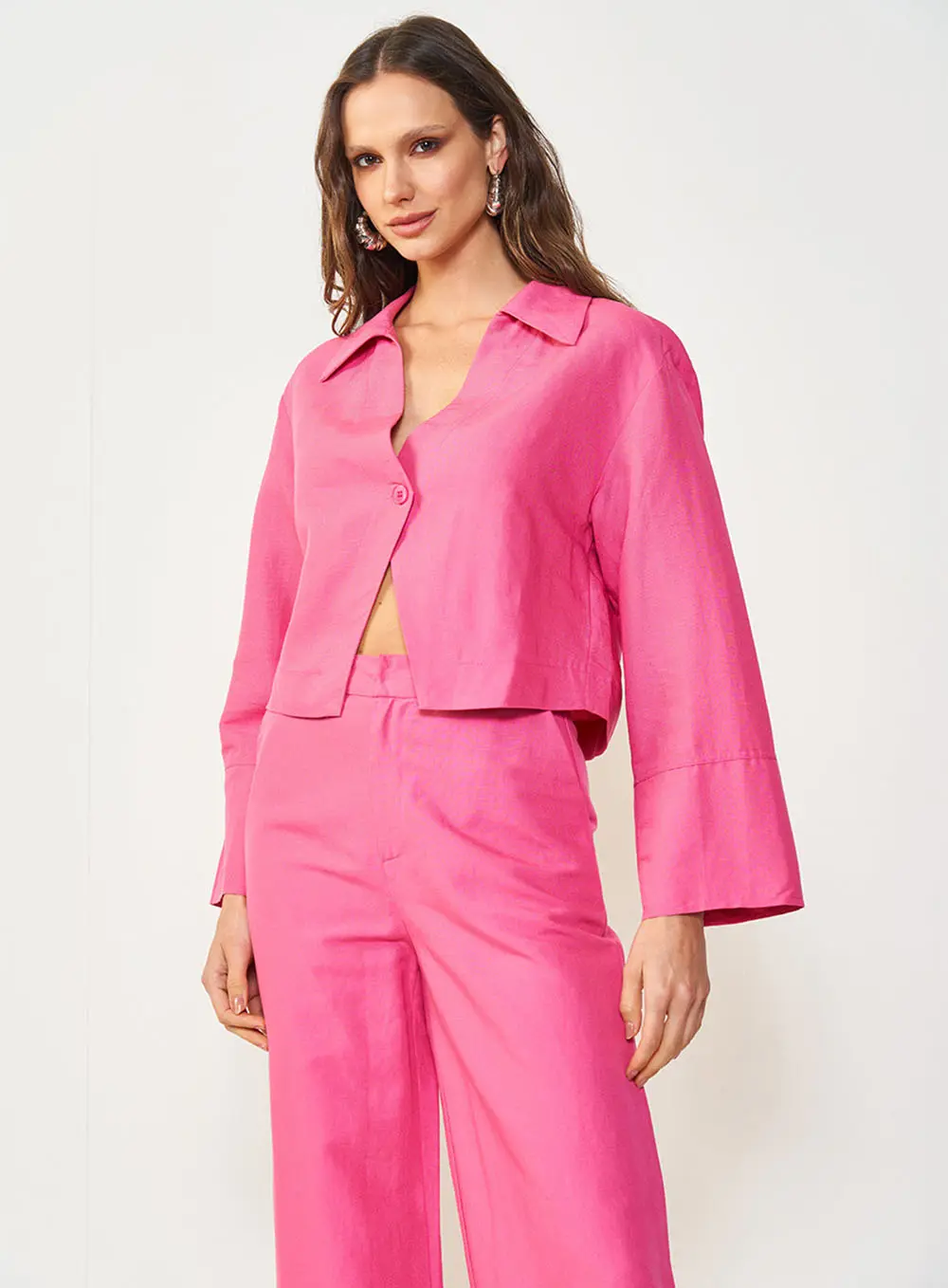 Blusa Alfaiataria Com Linho Rosa Hiller