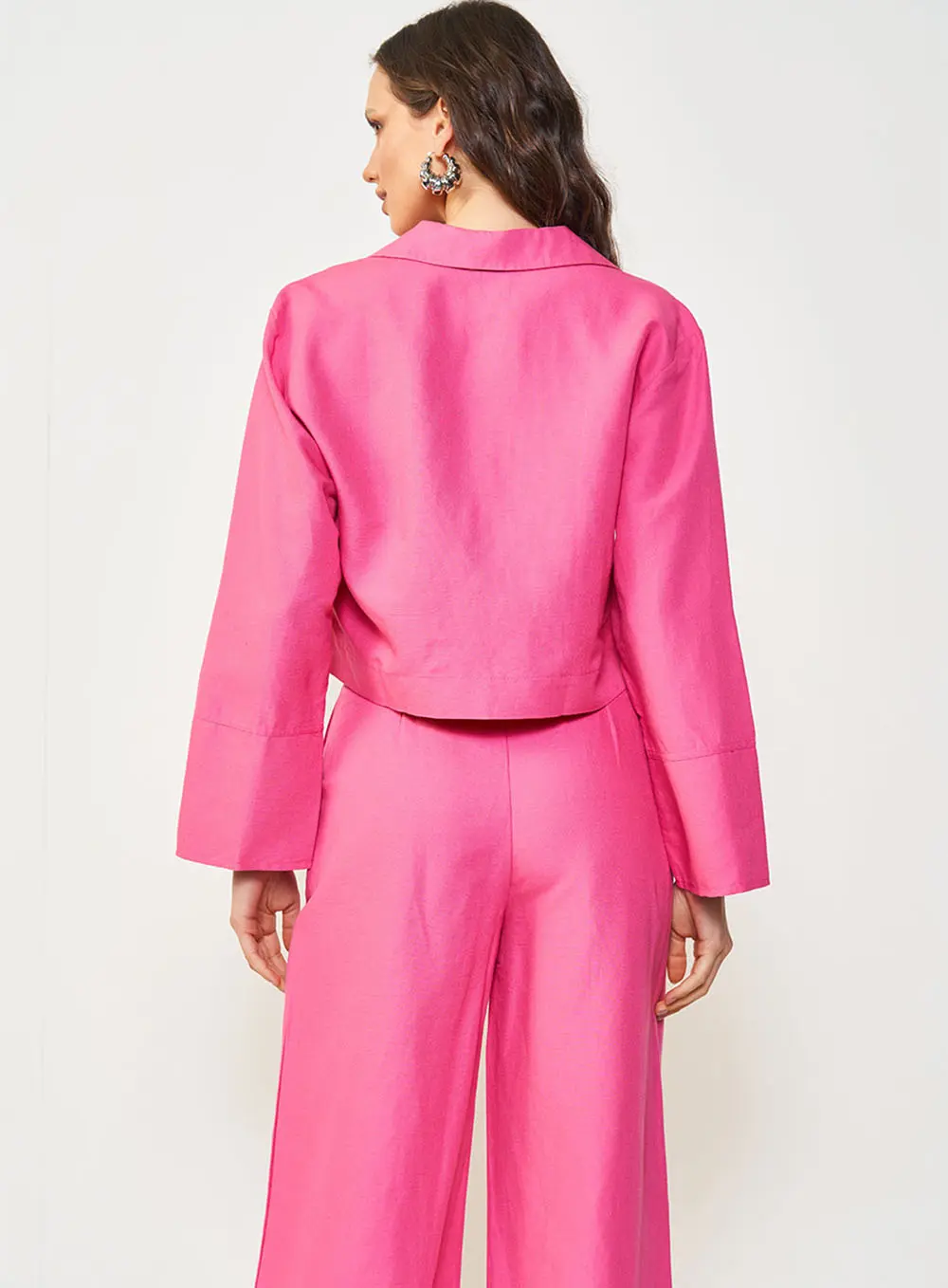 Blusa Alfaiataria Com Linho Rosa Hiller