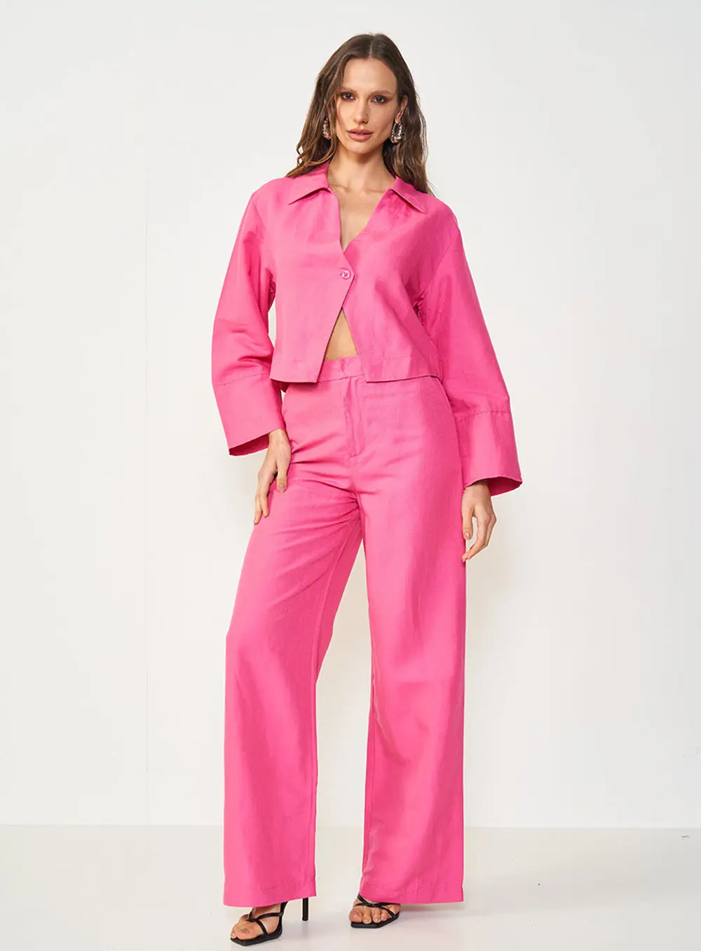 Blusa Alfaiataria Com Linho Rosa Hiller