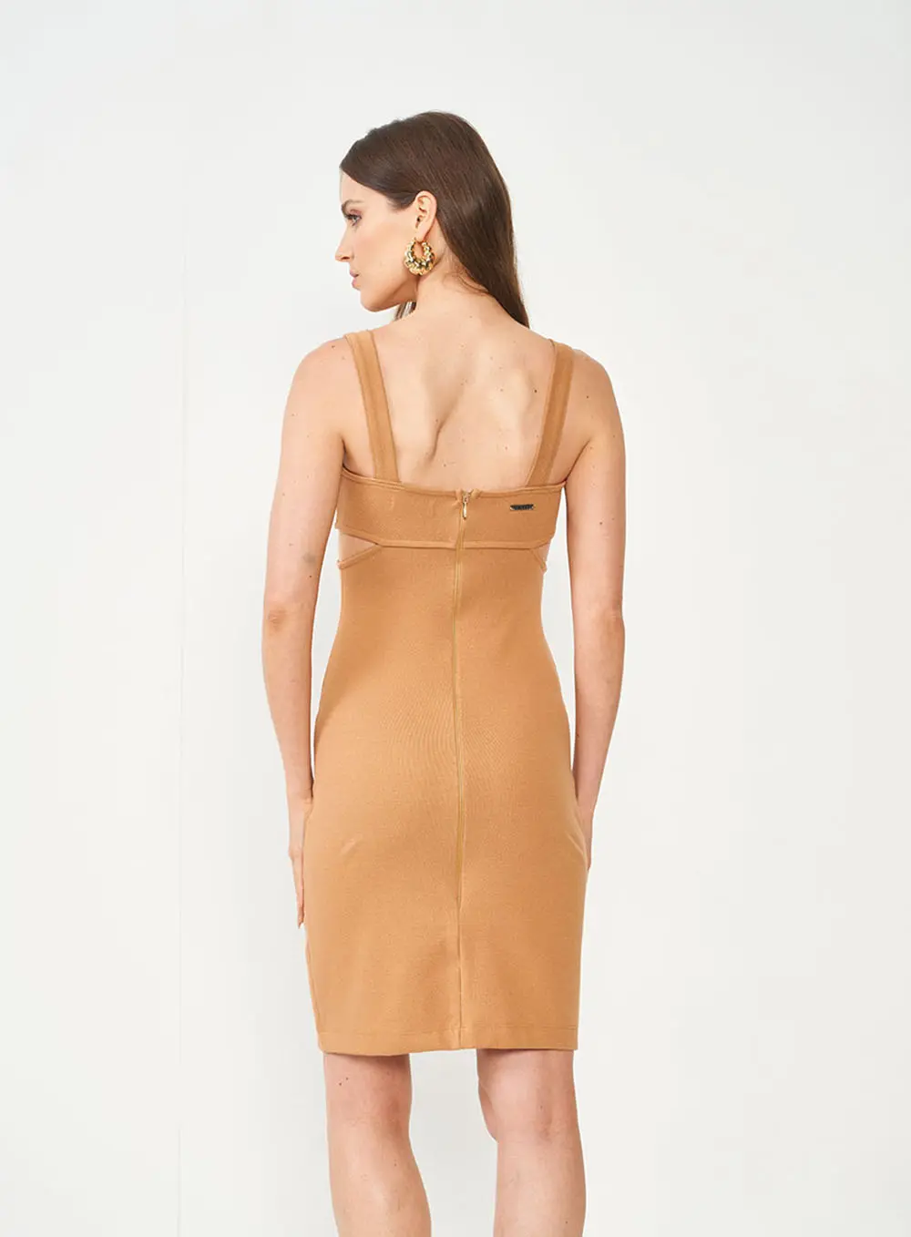 Vestido Marrom Curto Justo Marrom Delle