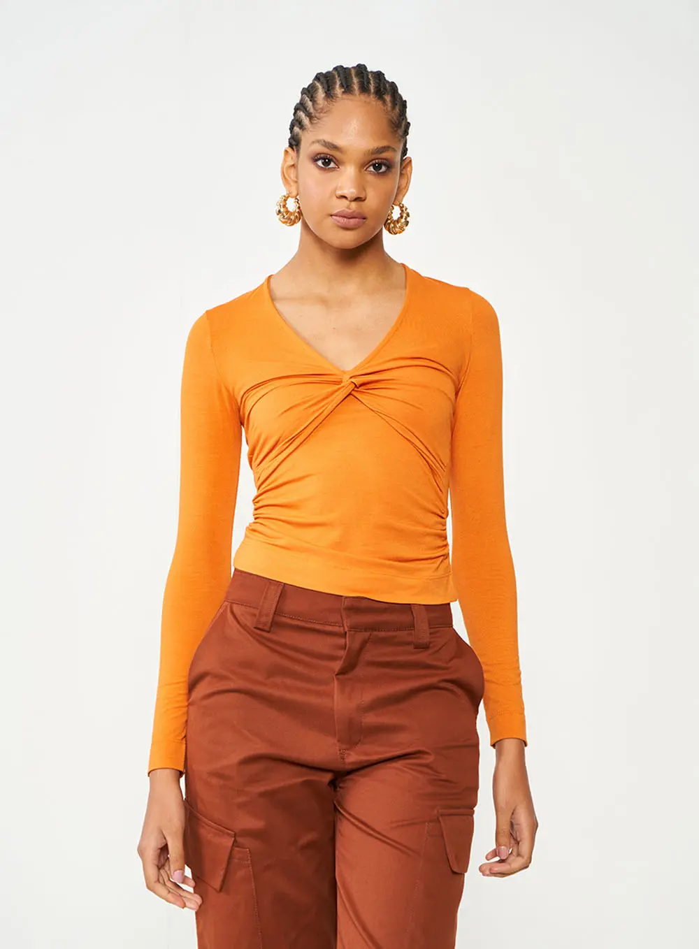 Blusa Slim Com Torção Laranja