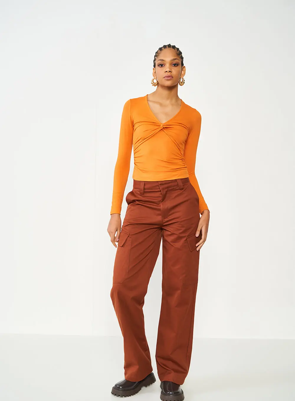 Blusa Slim Com Torção Laranja