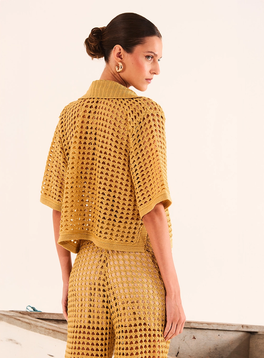 Camisa Manga Curta De Tricô Amarelo 2
