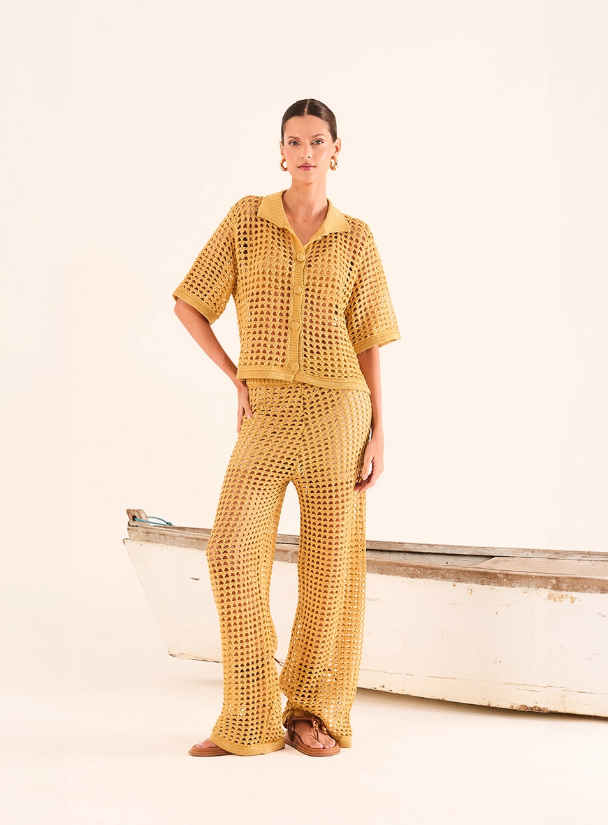 Camisa Manga Curta De Tricô Amarelo 3