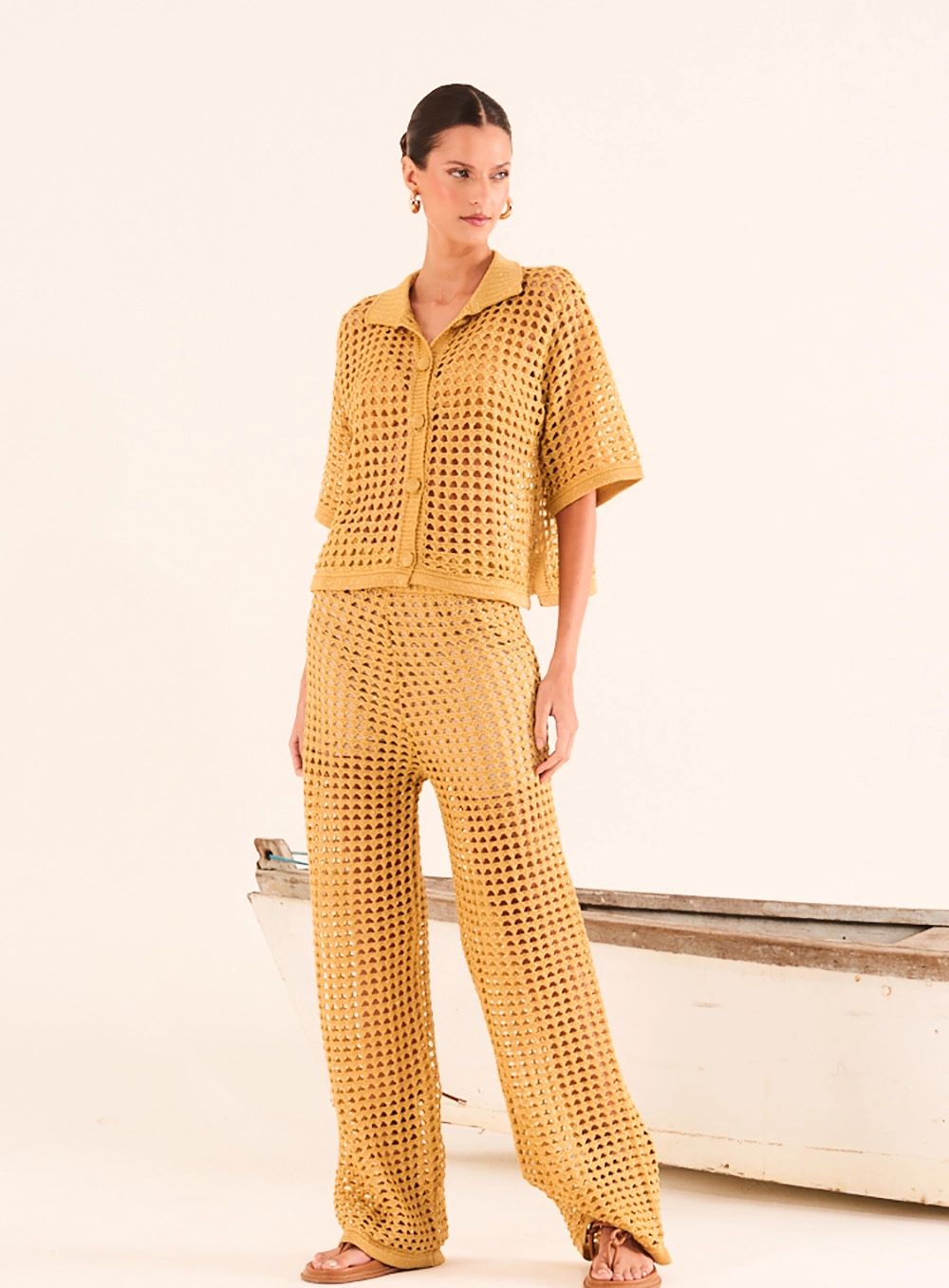 Camisa Manga Curta De Tricô Amarelo 4