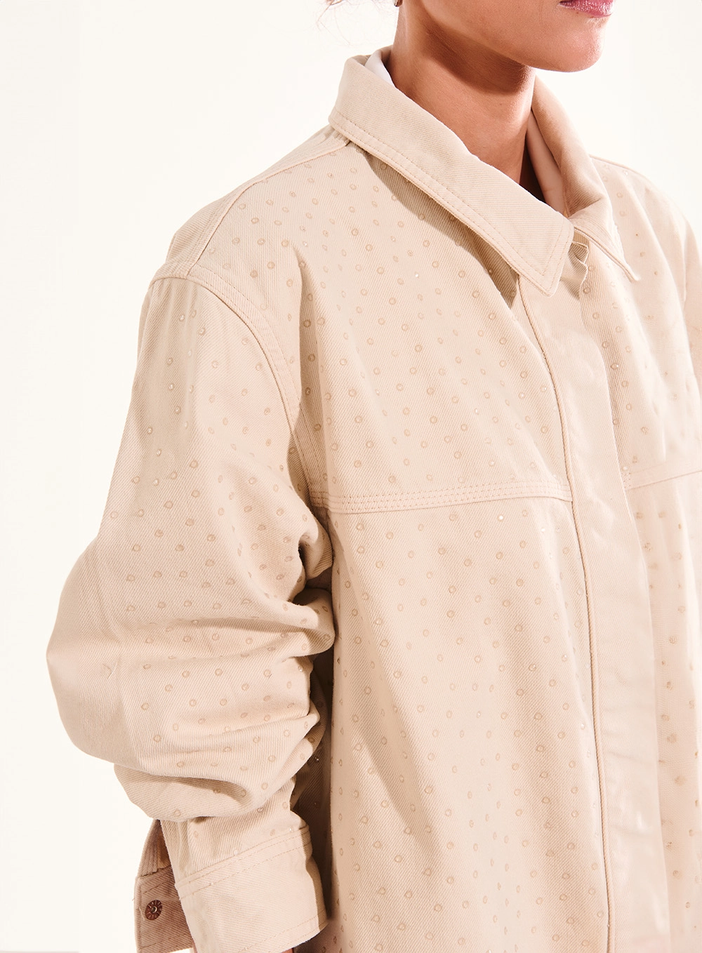 Jaqueta Oversized Sarja Com Aplicações Bege 3