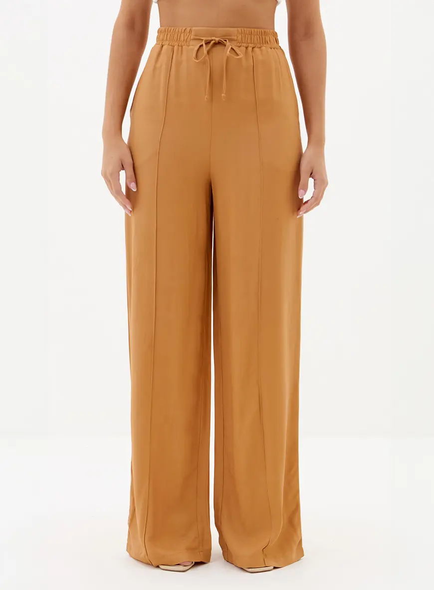 Calça Pantalona Comfy Com Nervuras Bege 1