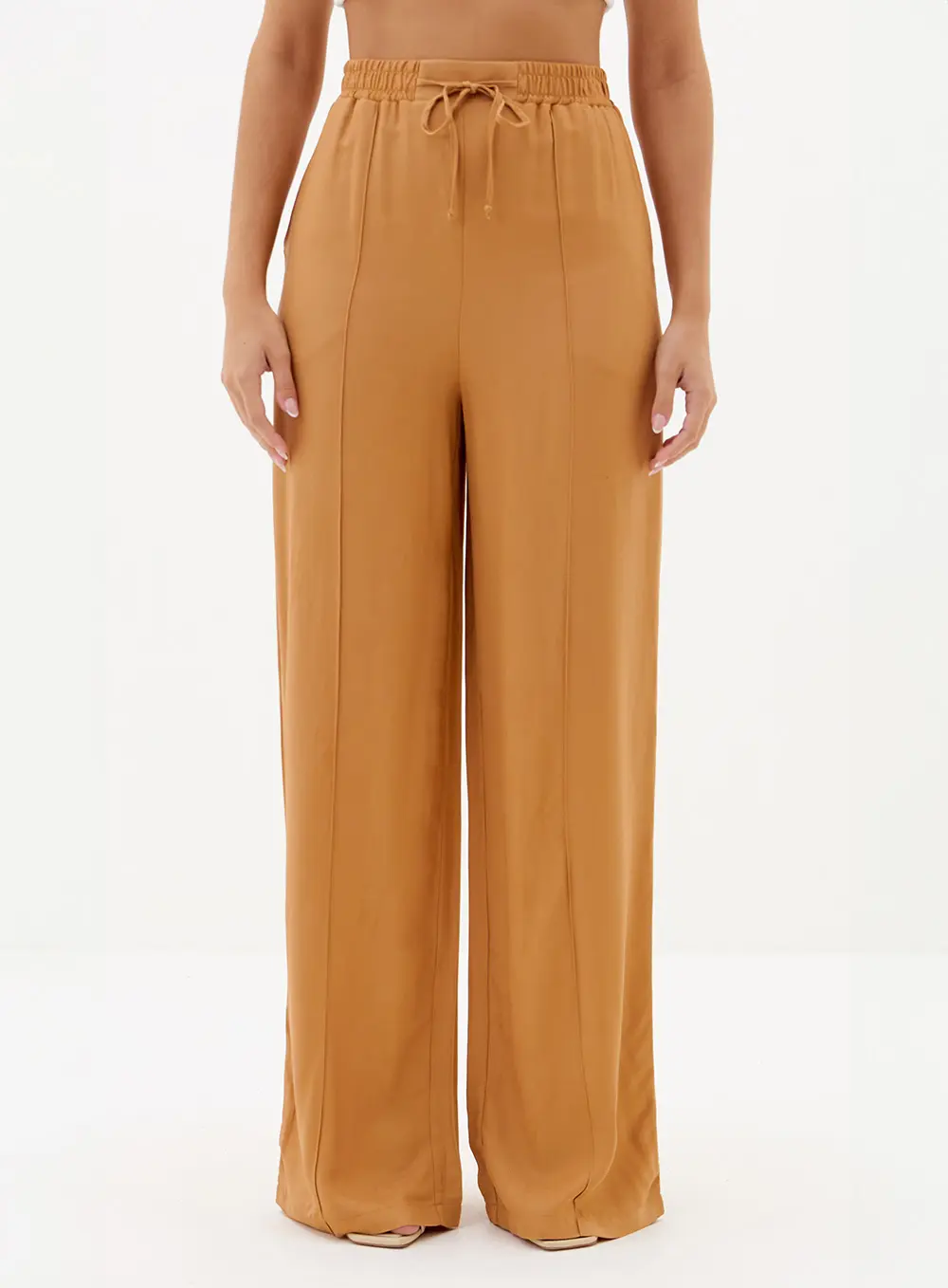 Calça Pantalona Comfy Com Nervuras Bege 1