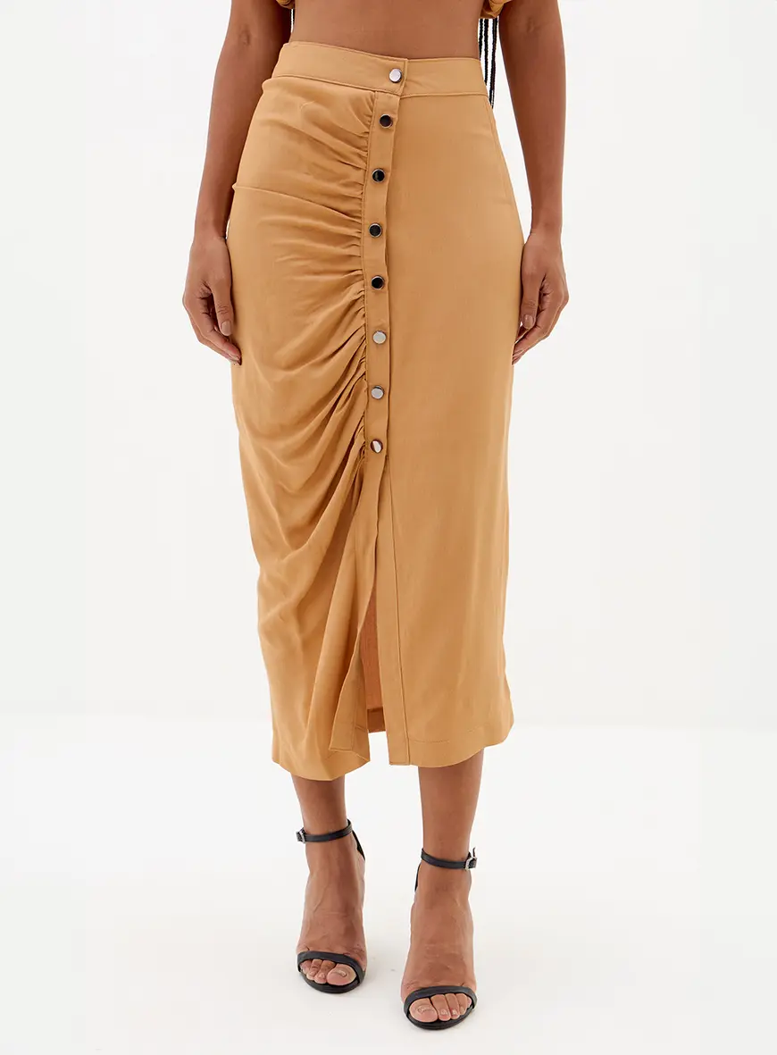 Saia Midi Com Pregas Bege 1