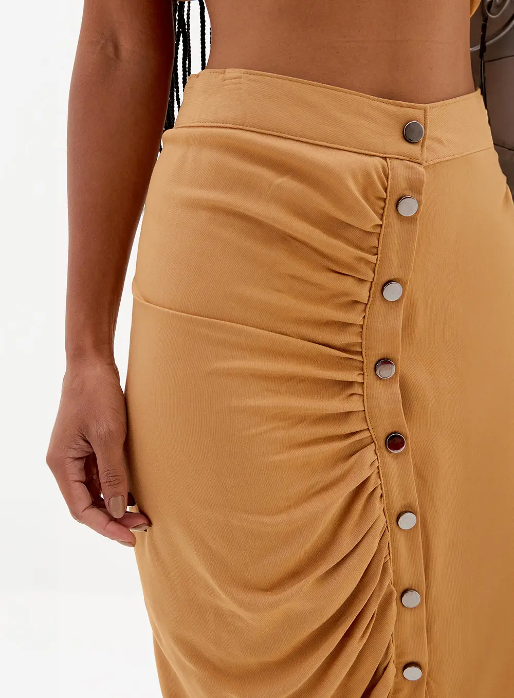 Saia Midi Com Pregas Bege 3