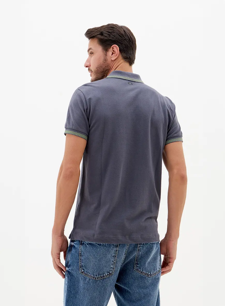 Polo Slim Com Ribanas Listradas CINZA 2