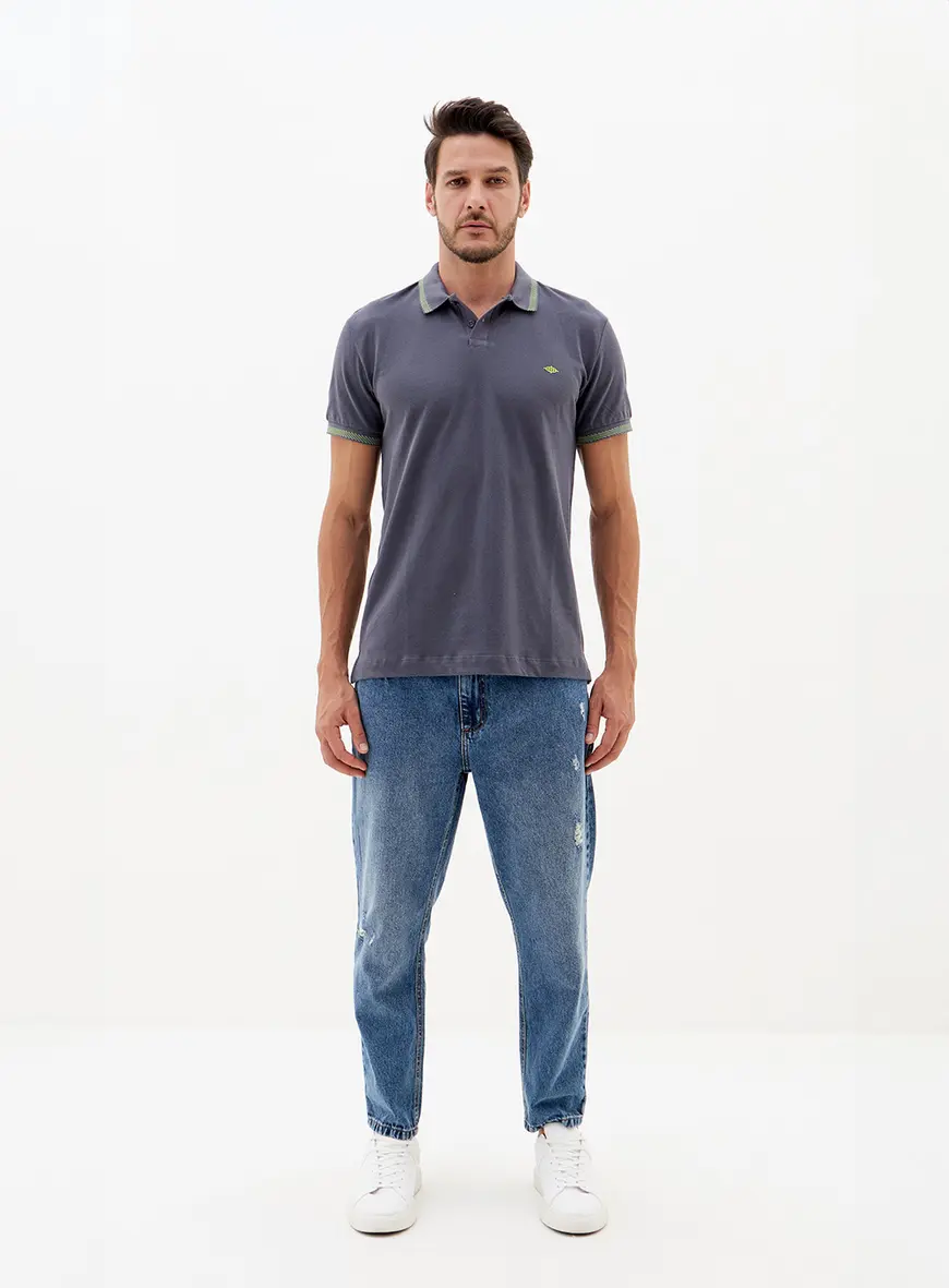 Polo Slim Com Ribanas Listradas CINZA 4
