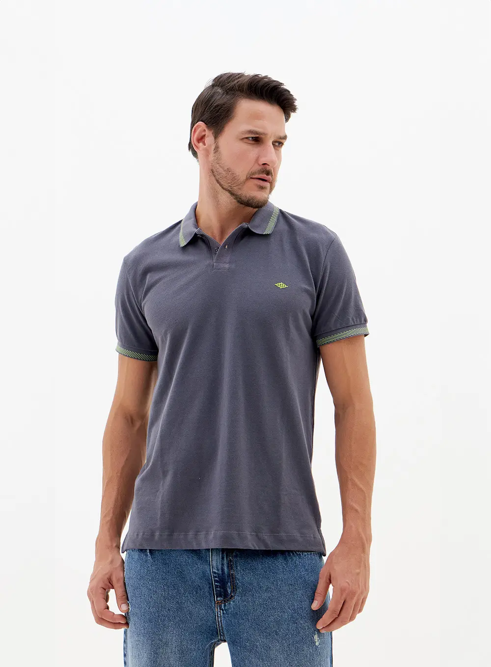 Polo Slim Com Ribanas Listradas CINZA 1