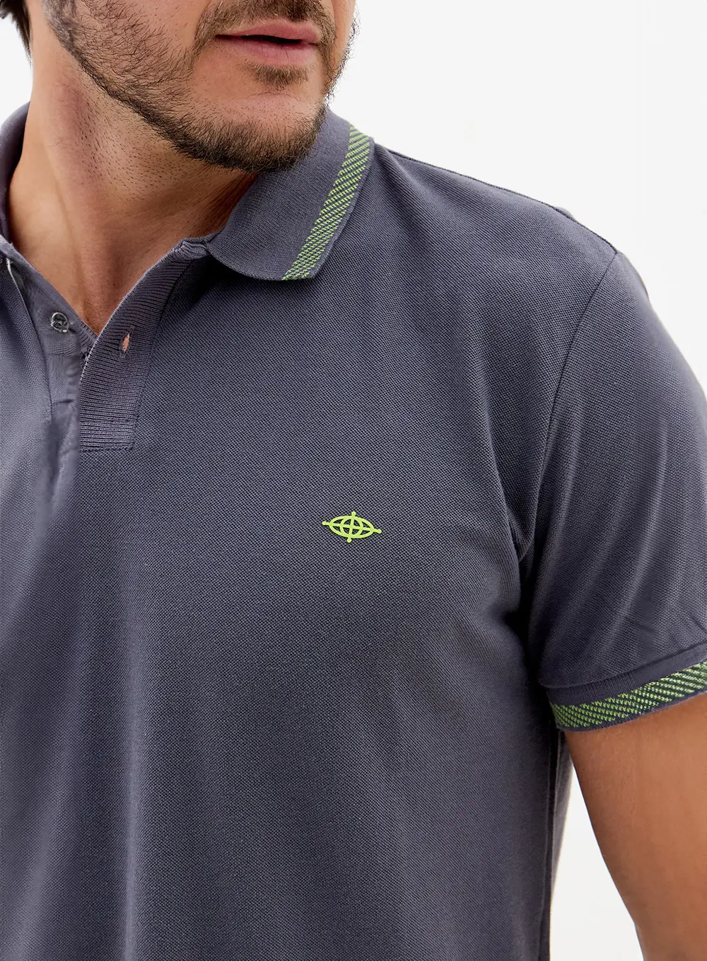 Polo Slim Com Ribanas Listradas CINZA 3