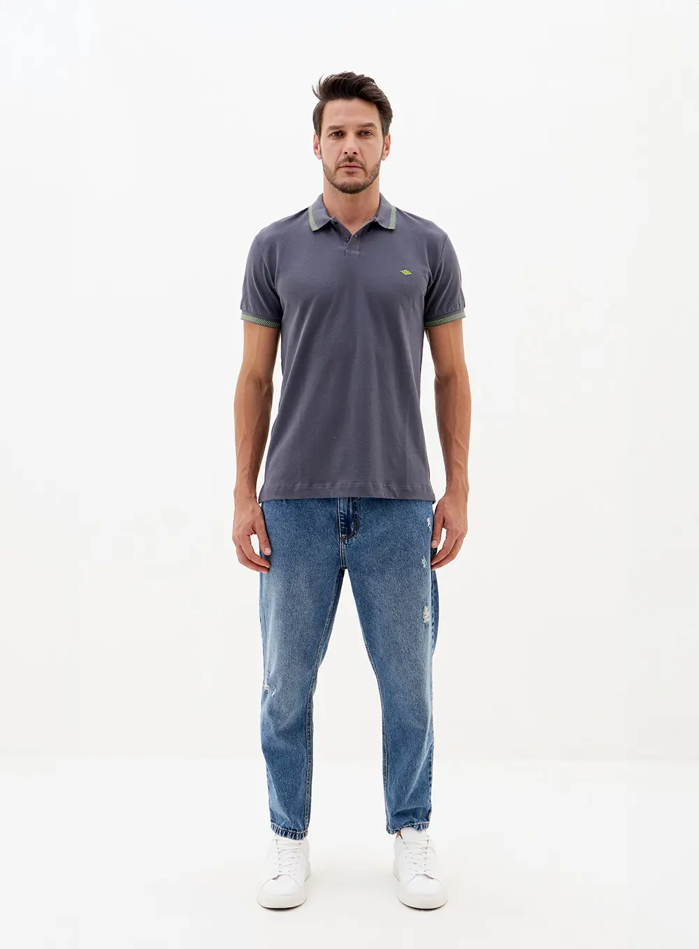 Polo Slim Com Ribanas Listradas CINZA 4