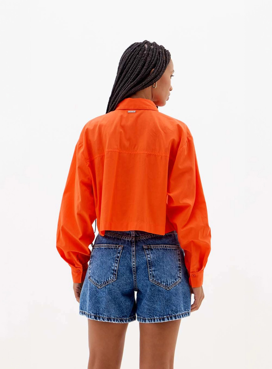 Camisa Cropped Oversized Com Abertura Nos Ombros Laranja 2