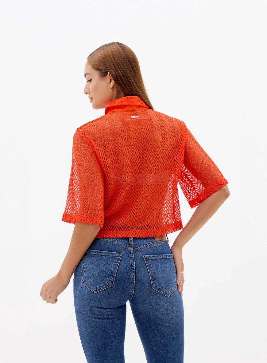 Camisa Cropped De Renda Laranja 2
