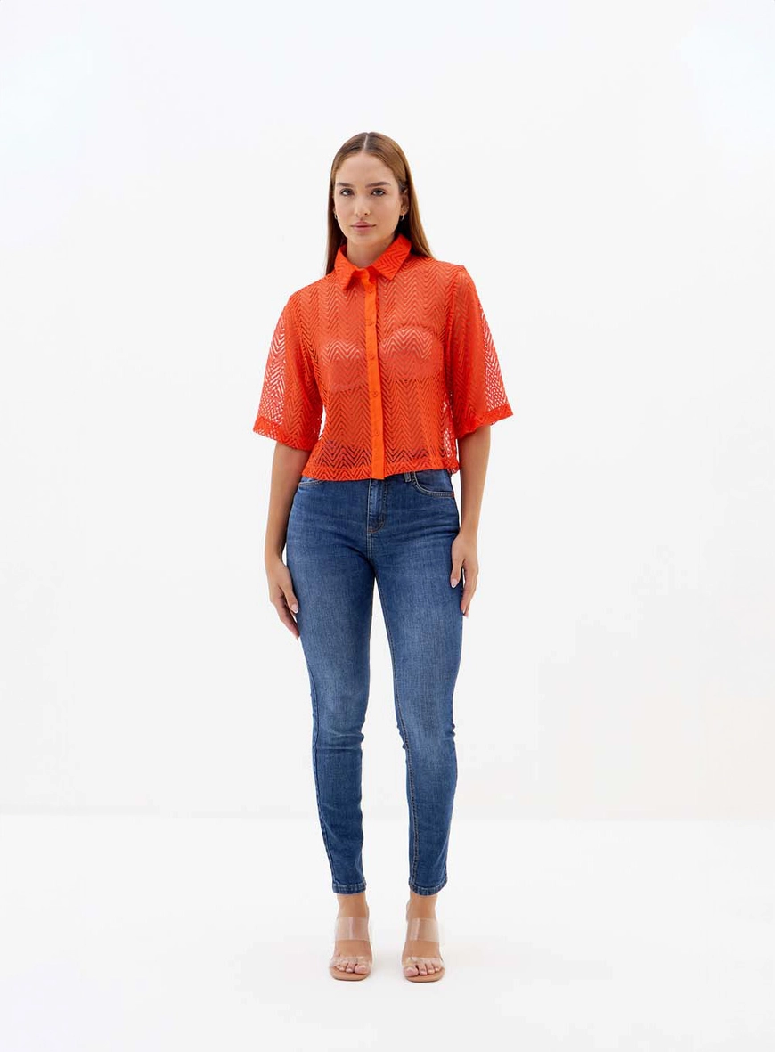 Camisa Cropped De Renda Laranja 3