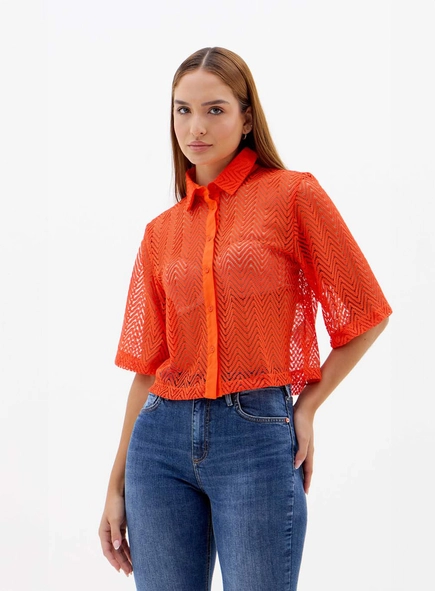 Camisa Cropped De Renda