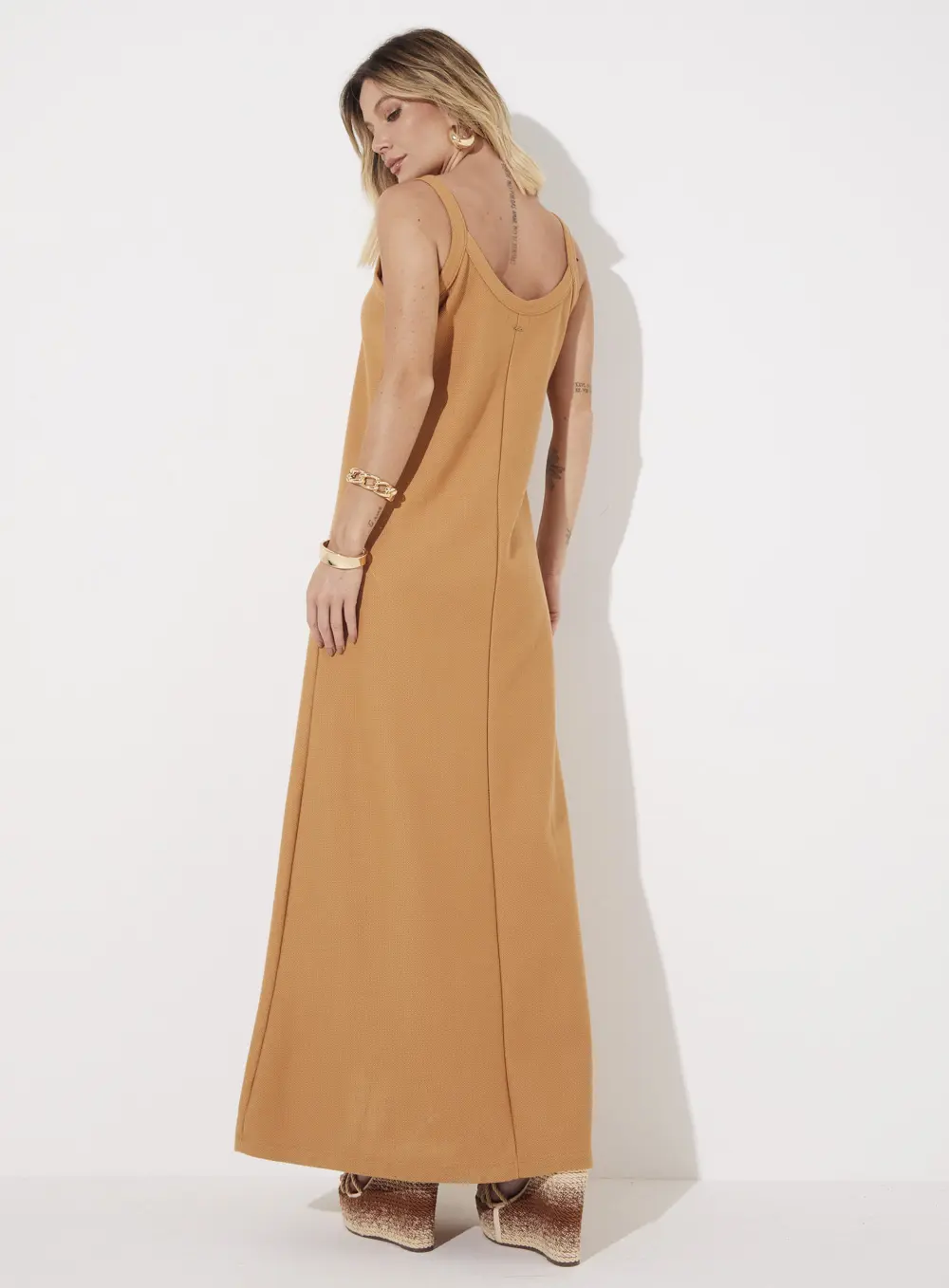 Vestido Longo Evasê De Tricô Bege 2
