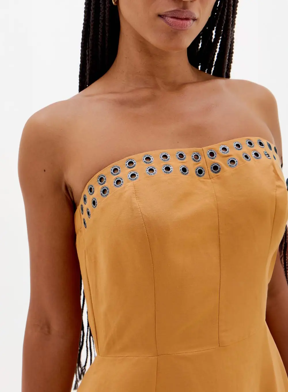 Vestido Linho Com Aplicação Bege 3
