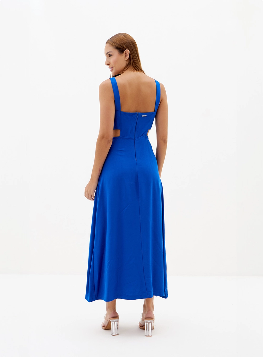 Vestido Midi Cut Out Evasê Com Alças Azul 2