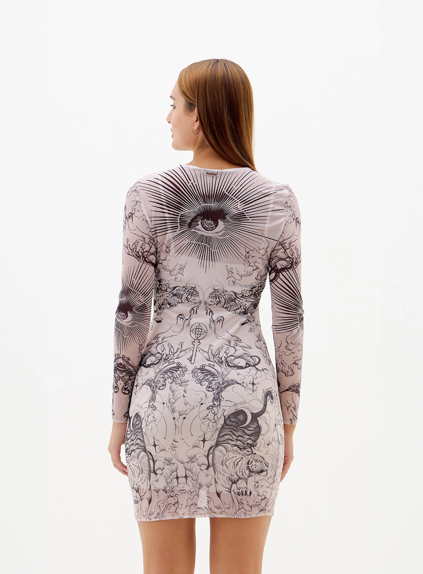 Vestido Tule Estampado Bege 2