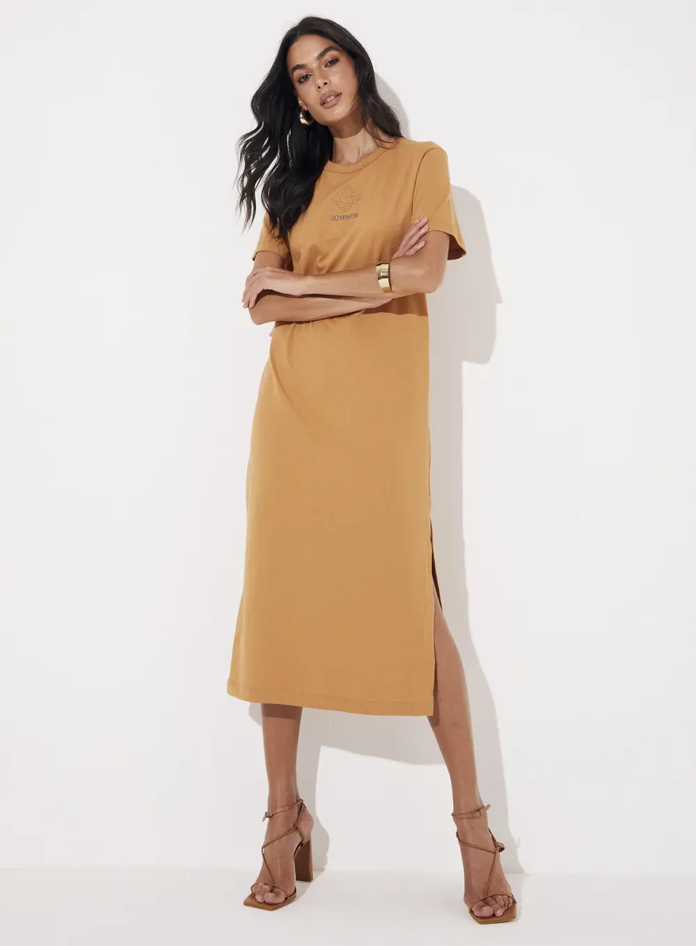 Vestido Midi Reto Essential Bege 1