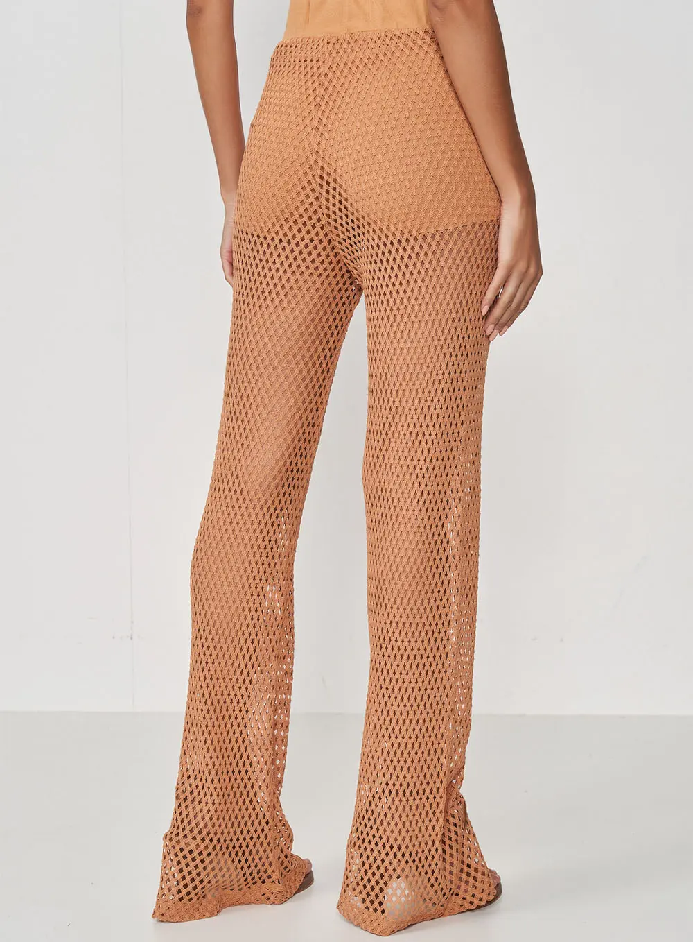 Calça Reta Joana Mia Renda Belgati Bege