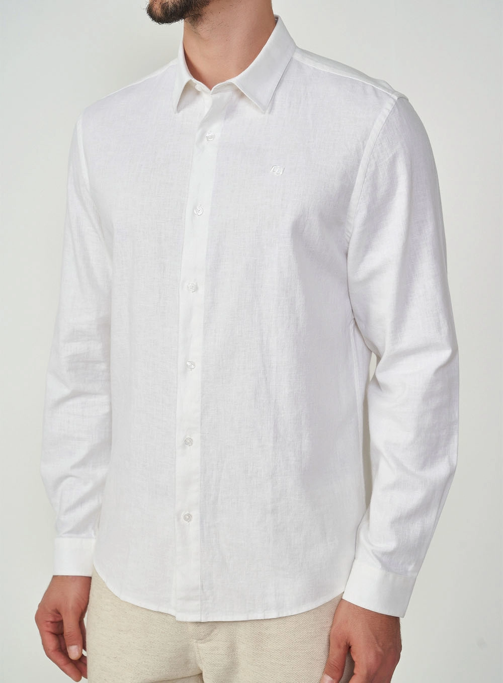 Camisa Manga Longa Com Linho Relax Branco