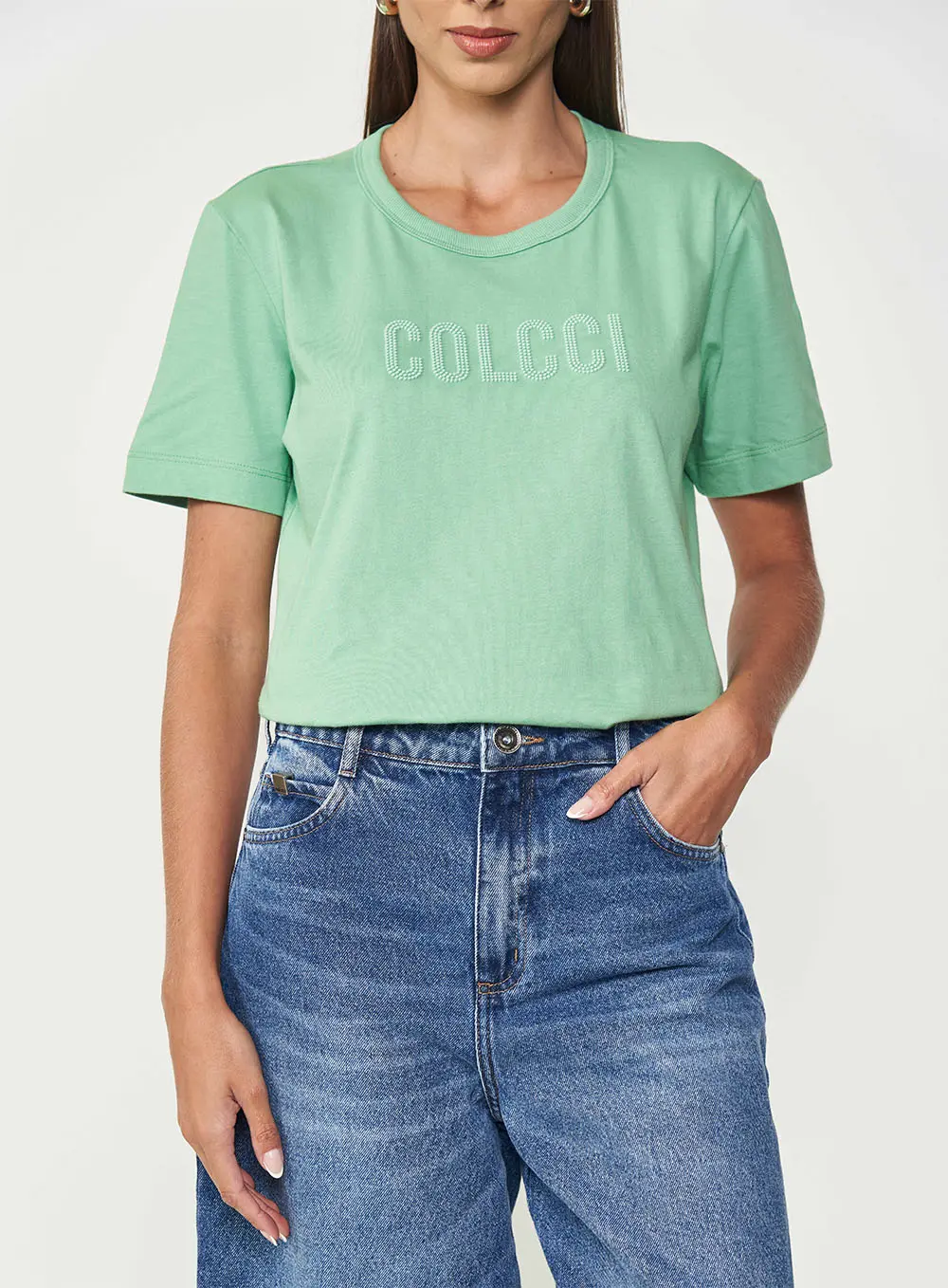 Camiseta Comfy Logomania Gola Com Ribana Verde Veggir