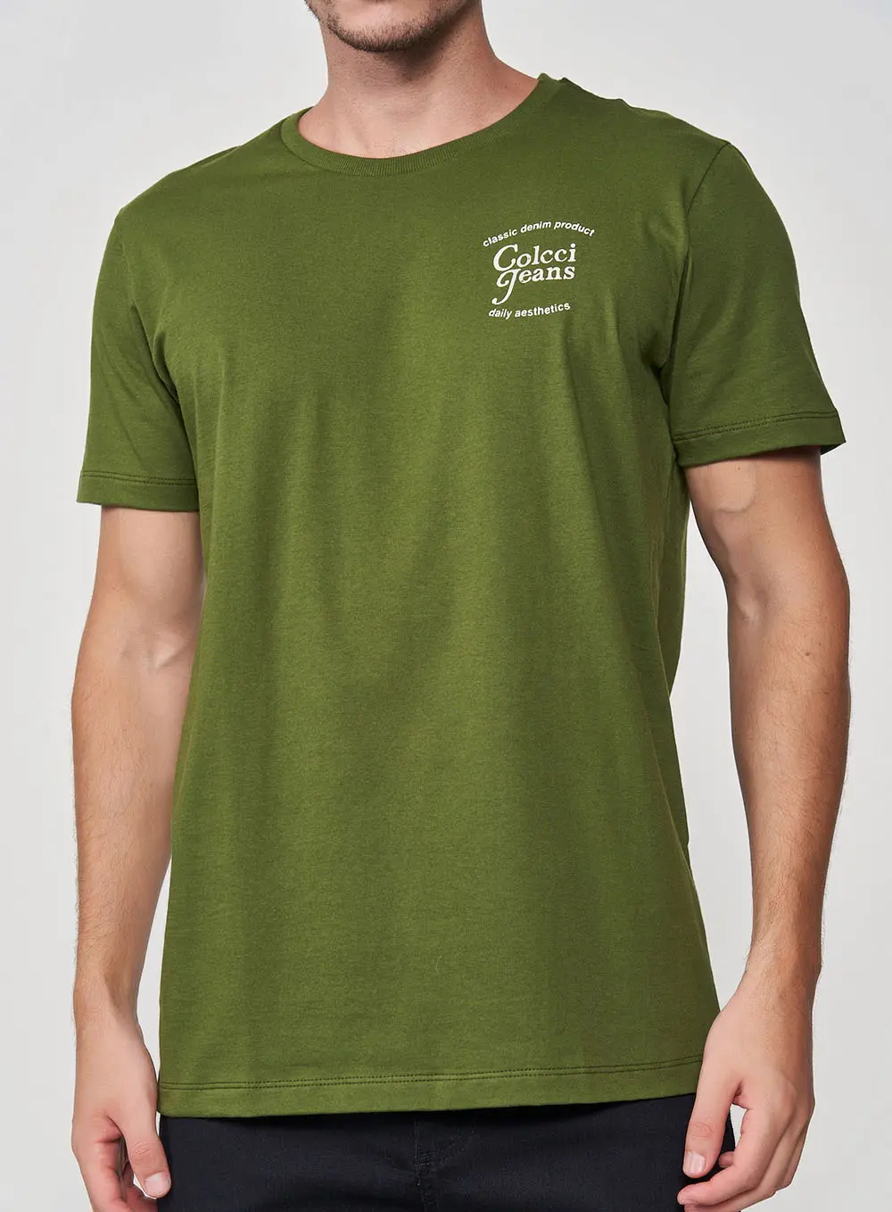 Camiseta Slim Daily Aesthetics Gola Com Ribana Verde Livas