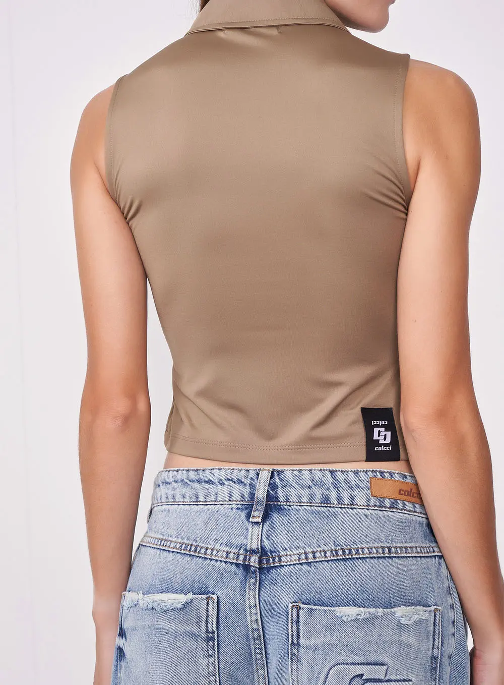 Blusa Slim Fashion Jersey Franzidos Bege Misk