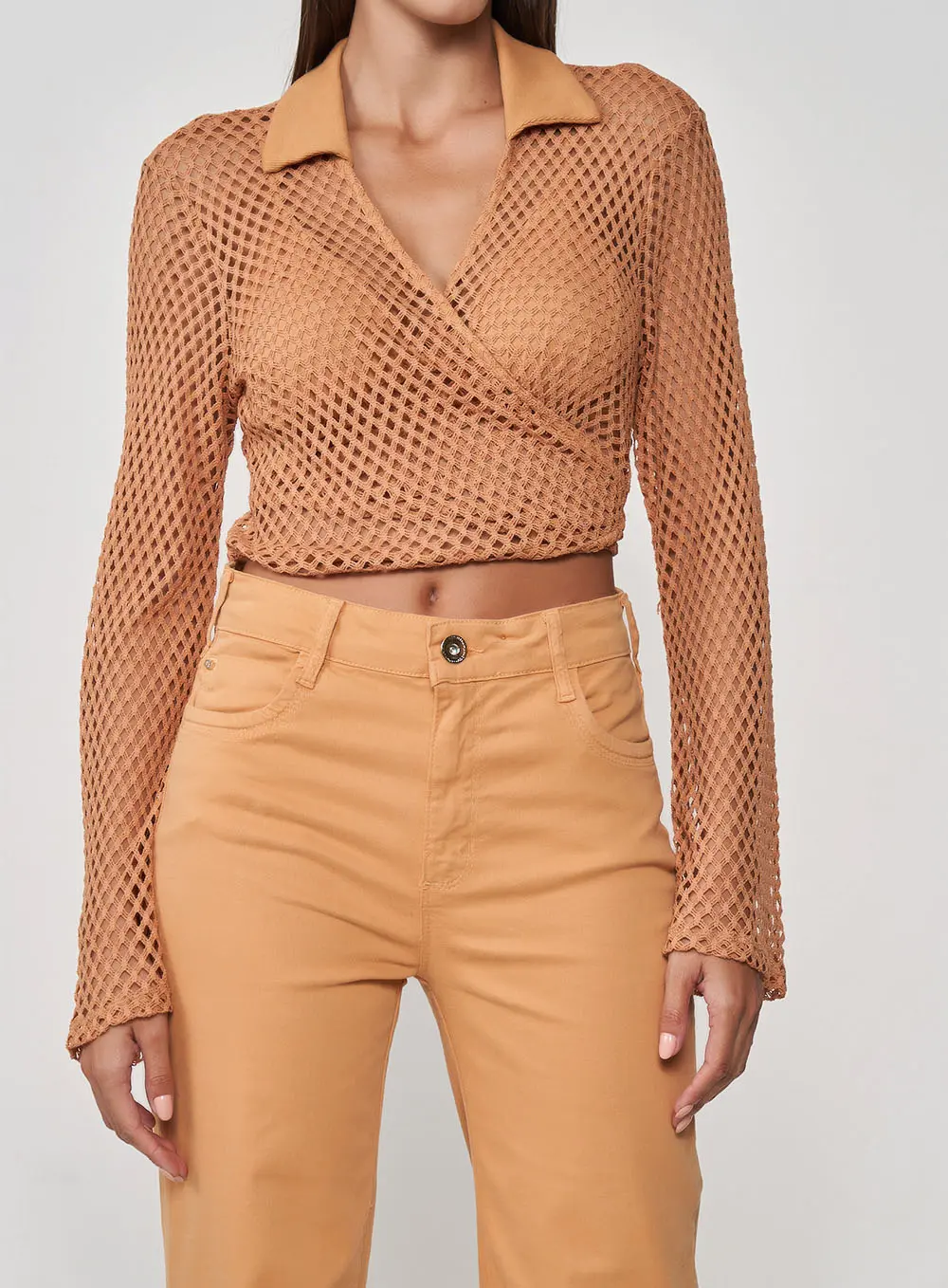 Blusa Envelope Mia Renda Belgati Bege