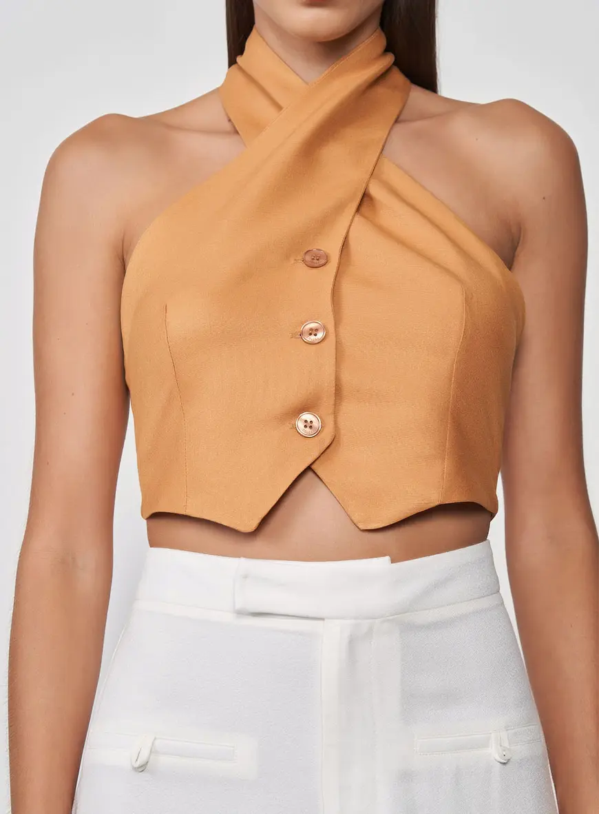 Blusa Linho Com Transpasse E Amarração