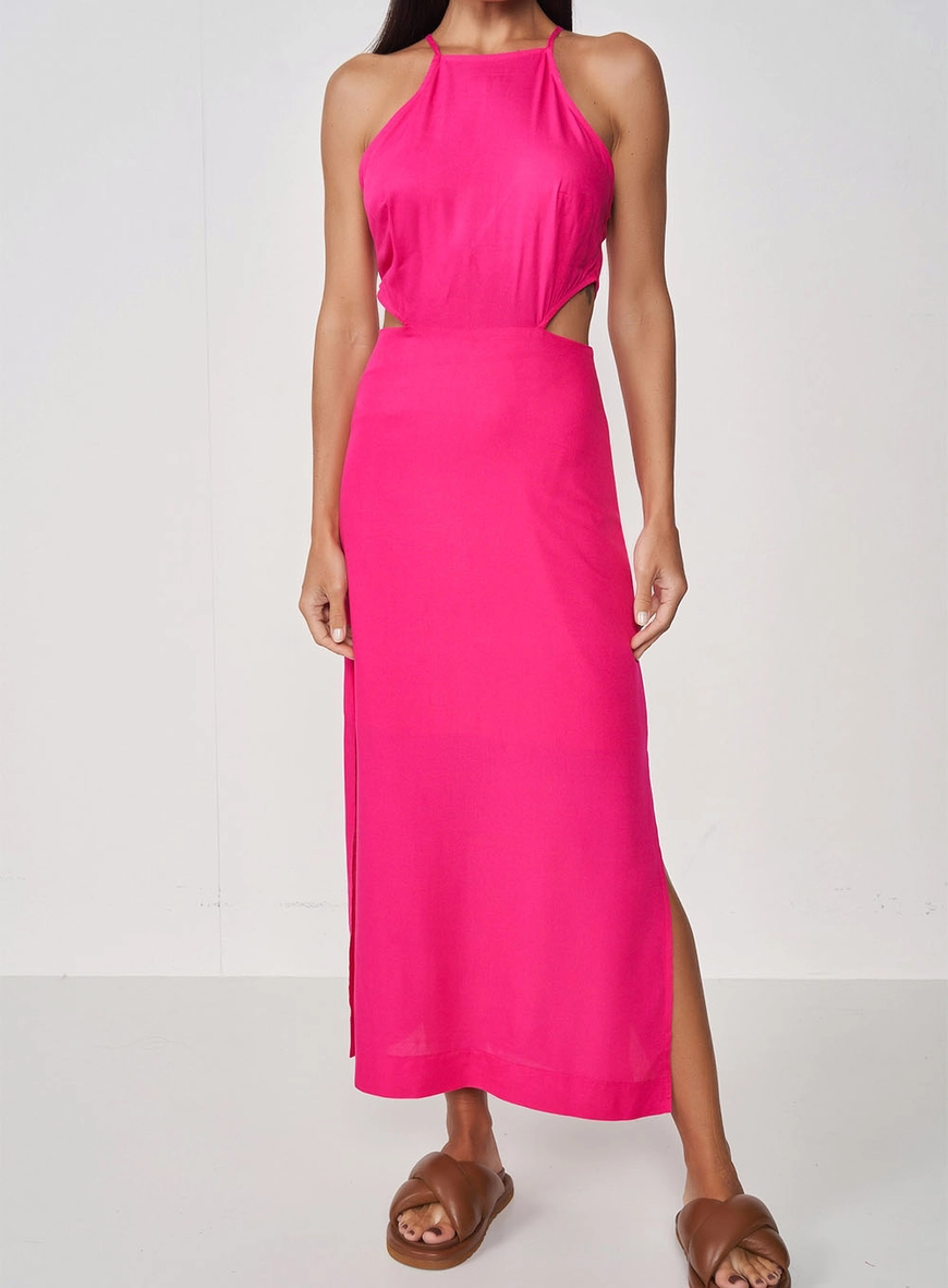 Vestido Midi Slim Com Recortes Acinturados