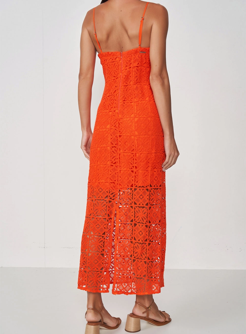 Vestido Midi Comfy Renda Sweet Alças Reguláveis Laranja