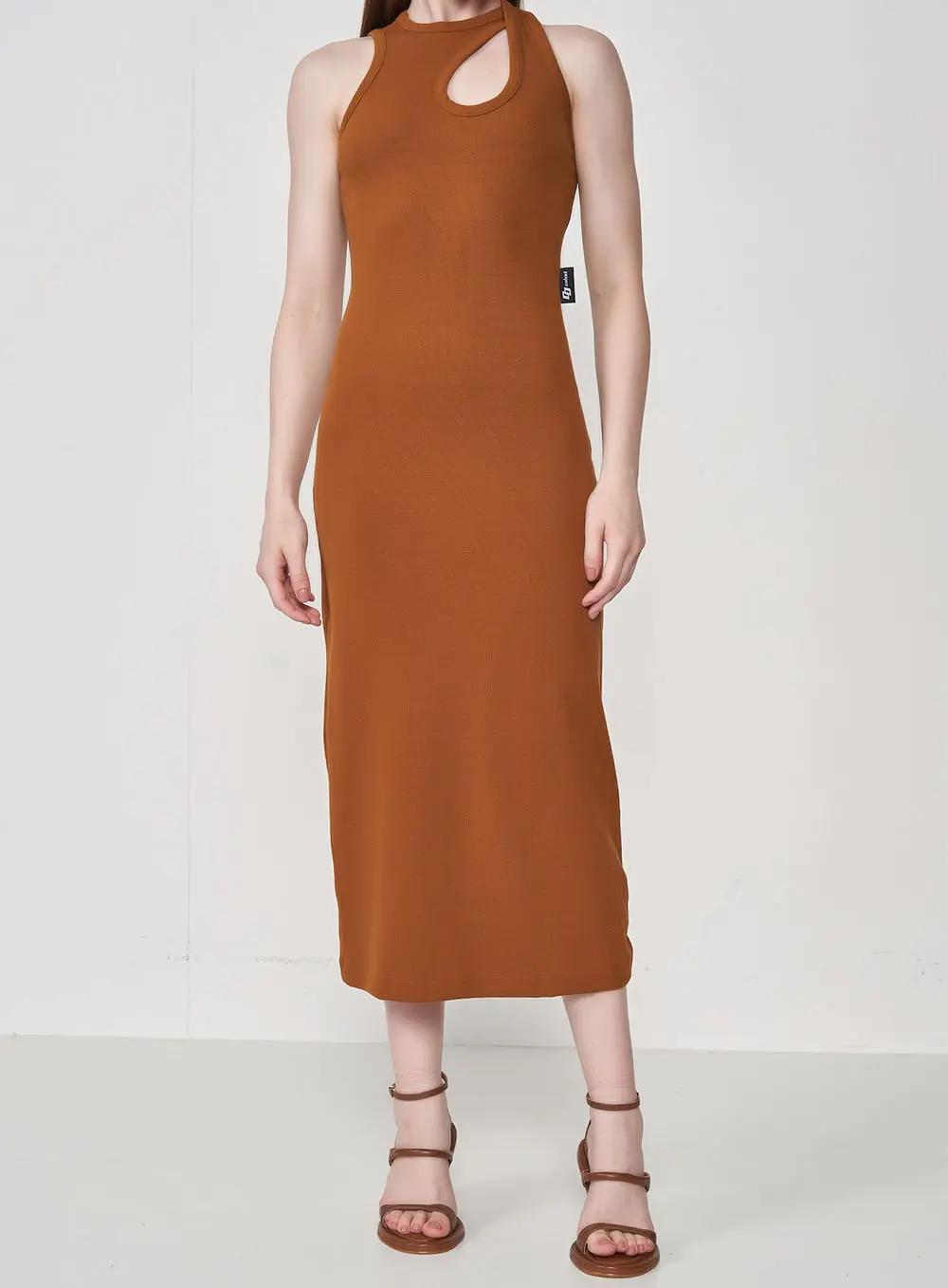 Vestido Midi Slim Cut Out Sensuale Marrom